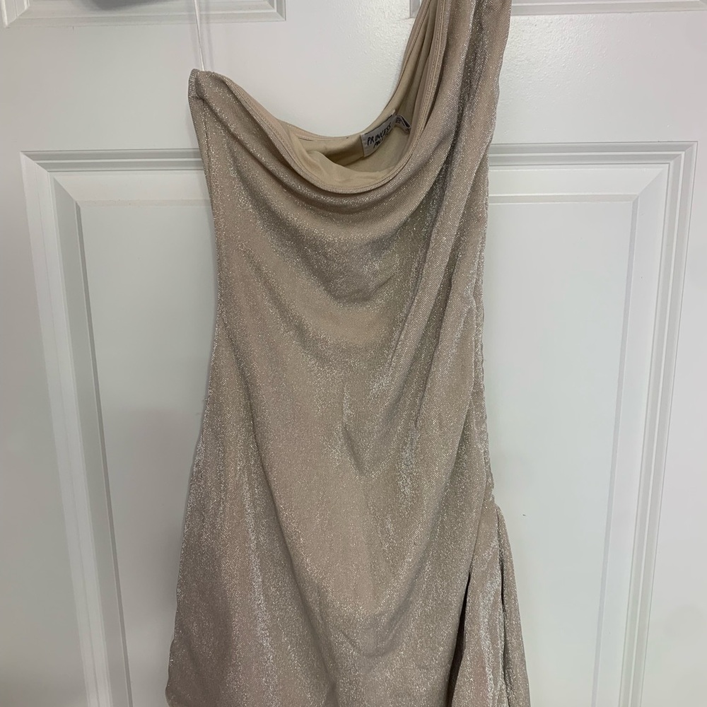 Princess Polly Shimmering Cream One-Shoulder Dress